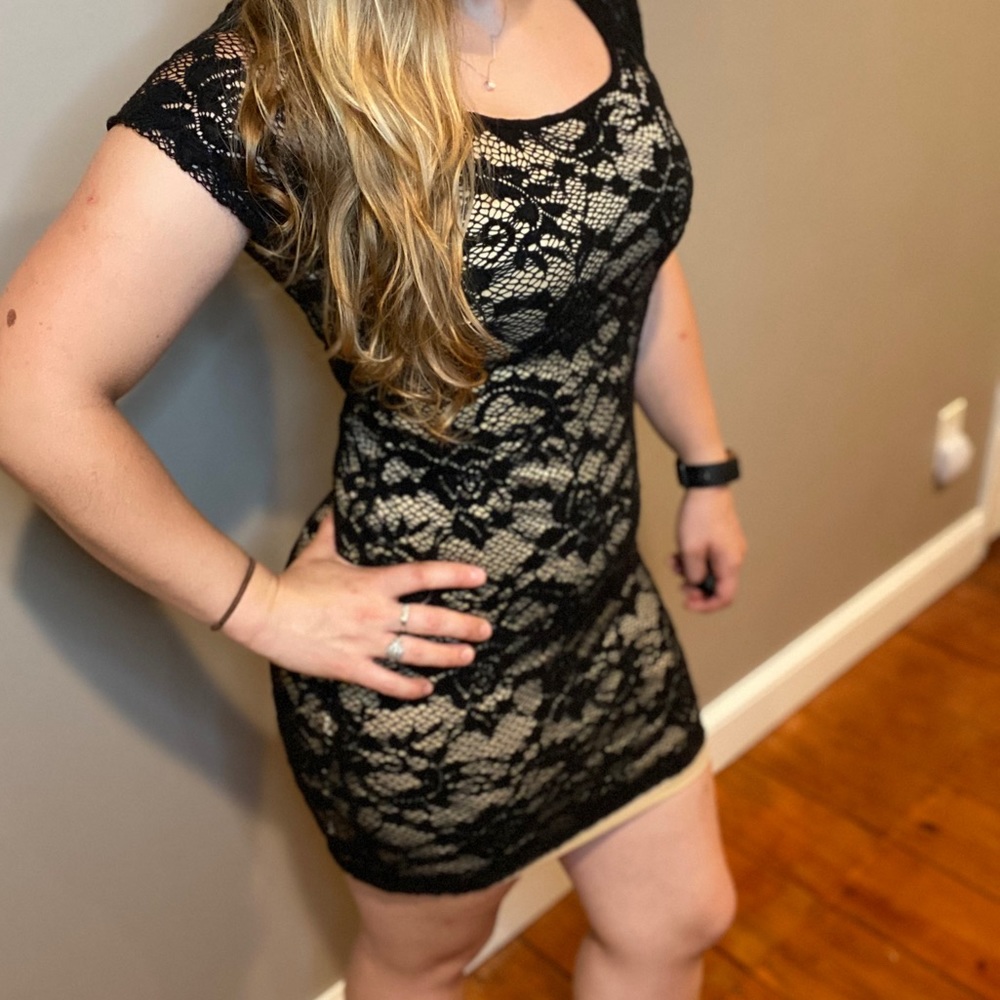 Black/nude lace Bodycon Dress
